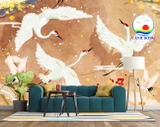 Giấy dán tường hình ảnh đàn cò hạc trắng bay lượn