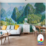 Tranh Dán Tường Non Nước Hữu Tình Thiên Nhiên Yên Bình Làm Size Theo Yêu Cầu