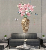Decal dán tường 3D bình hoa hồng trang trí sang trọng