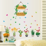 Decal dán tường chậu hoa xanh mát khu vườn garden sinh động trang trí sang trọng