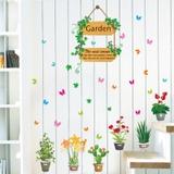 Decal dán tường chậu hoa xanh mát khu vườn garden sinh động trang trí sang trọng
