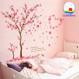 Decal dán tường cây đào hồng dễ thương sang trọng