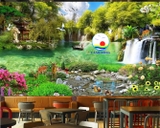 Tranh dán tường phong cảnh yên bình, thác nước thiên nhiên tươi đẹp - in theo size yêu cầu trên nhiều chất liệu - sẵn keo dán dễ