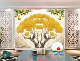 Decal dán tường cây kim tiền bầu hồ lô phong thủy rước lộc tài phú quý sang trọng in theo size yêu cầu trên nhiều chất liệu - sẵn keo dán dễ