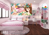 Giấy dán tường cô gái BEAUTIFUL GIRL style họa tiết đẹp mắt