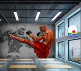 Giấy dán tường võ sĩ boxing mạnh mẽ trang trí phòng tập