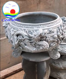 Chậu cây cảnh rồng long lân quy phụng đắp nổi bằng tay thủ công độc đáo, sang trọng -Nhận làm chậu cảnh, chậu bonsai nhiều kích thước và sơn phủ màu theo yêu cầu