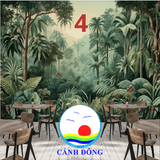 Tranh dán tường xanh lá cây nhiệt đới, rừng nhiệt đới, phong cảnh rừng xanh tươi mát - in theo size yêu cầu trên nhiều chất liệu - sẵn keo dán dễ