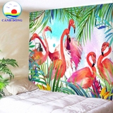 Giấy dán tường 3D hoa lá và đàn chim hồng hạc nổi bật