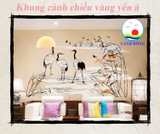 Giấy dán tường phong cảnh chiều vàng chim hạc sang trọng và thanh bình