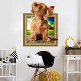 Decal dán tường chú chó nghe nhạc
