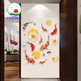 Decal dán tường đàn cá koi phong thủy sang trọng