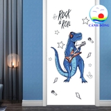 Decal dán tường khủng long xanh Rock and Roll sôi động