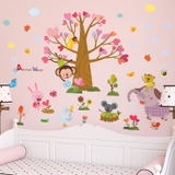 Decal dán tường vườn thú cây hạnh phúc trái tim đáng yêu trang trí phòng trẻ em