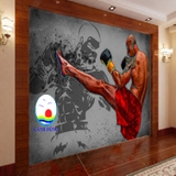 Giấy dán tường võ sĩ boxing mạnh mẽ trang trí phòng tập