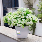 Chậu hoa hồng vải lụa xanh lá mềm mịn để bàn siêu đẹp