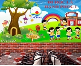 Tranh dán tường lớp học bé vui đến trường trang trí trường học đẹp xinh, ý nghĩa -   in theo size yêu cầu trên nhiều chất liệu - sẵn keo dán dễ