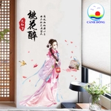 Decal dán tường cổ trang hai cô gái và hoa đào nở rộ