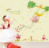 Decal dán tường cô bé thiên thần chơi xích đu dễ thương