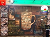 Trang trí quán cà phê coffee đẹp sang trọng Tranh dán tường, kính, gỗ sẵn keo dán dễ - in size theo yêu cầu