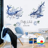 Decal dán tường cá voi xanh – thế giới đại dương phong phú