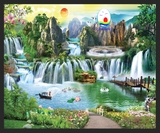 Tranh dán tường phong cảnh thác nước cây cối mây trời thiên nhiên hùng vĩ in theo size yêu cầu trên nhiều chất liệu - sẵn keo dán dễ.
