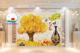 Decal dán tường cây kim tiền chậu lục bình rồng phong thủy rước lộc tài phú quý sang trọng in theo size yêu cầu trên nhiều chất liệu - sẵn keo dán dễ