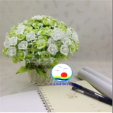 Chậu hoa hồng vải lụa xanh lá mềm mịn để bàn siêu đẹp
