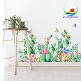 Decal dán tường cây xương rồng bầy chim vui nhộn