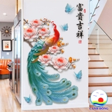 Decal dán tường trang trí cô gái cổ trang và chim công khổng tước
