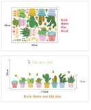 Decal dán tường chậu cây xương rồng cute