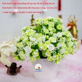 Chậu hoa hồng vải lụa xanh lá mềm mịn để bàn siêu đẹp