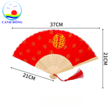 Quạt vải chụp hình cưới chữ hỷ quà tặng Cảnh Đông - trang trí chụp hình cưới - khắc laser nội dung theo yêu cầu