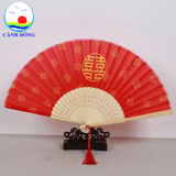 Quạt vải chụp hình cưới chữ hỷ quà tặng Cảnh Đông - trang trí chụp hình cưới - khắc laser nội dung theo yêu cầu