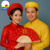 Quạt vải chụp hình cưới chữ hỷ quà tặng Cảnh Đông - trang trí chụp hình cưới - khắc laser nội dung theo yêu cầu