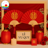 Quạt vải chụp hình cưới chữ hỷ quà tặng Cảnh Đông - trang trí chụp hình cưới - khắc laser nội dung theo yêu cầu
