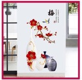 Decal dán tường hoa đào đỏ bình đào trang trọng size lớn chúc tốt lành phú quý