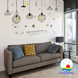 Decal dán tường nghệ thuật bóng đèn phát sáng và khung tranh trắng đen