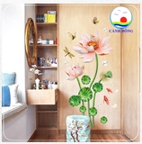 Giấy dán tường hoa sen khoe sắc trang trí phòng sang trọng