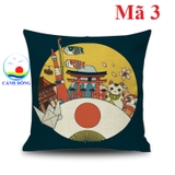 Gối tựa sofa Nhật Bản địa danh, mèo thần tài , Gối tựa lưng, Gối văn phòng, quà tặng cao cấp 45 cm x 45 cm