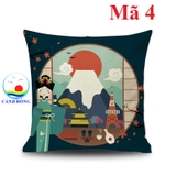 Gối tựa sofa Nhật Bản địa danh, mèo thần tài , Gối tựa lưng, Gối văn phòng, quà tặng cao cấp 45 cm x 45 cm