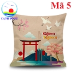 Gối tựa sofa Nhật Bản địa danh, mèo thần tài , Gối tựa lưng, Gối văn phòng, quà tặng cao cấp 45 cm x 45 cm
