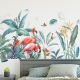 Decal dán tường vườn nhiệt đới chim hồng hạc sống động