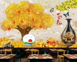 Decal dán tường cây kim tiền chậu lục bình rồng phong thủy rước lộc tài phú quý sang trọng in theo size yêu cầu trên nhiều chất liệu - sẵn keo dán dễ