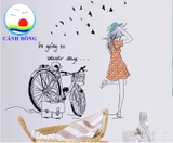 Decal dán tường cô gái ngắm cảnh biển combo trang trí mới lạ