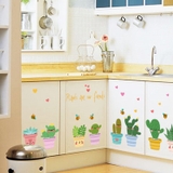 Decal dán tường chậu cây xương rồng cute