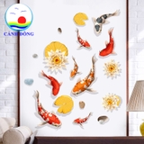Decal dán tường đàn cá koi phong thủy sang trọng