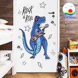 Decal dán tường khủng long xanh Rock and Roll sôi động