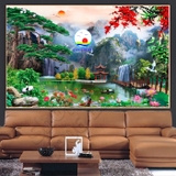 Tranh phong cảnh 3D dán tường thiên nhiên hùng vĩ thác nước núi non mây trời cây xanh yên bình  - in theo size yêu cầu trên nhiều chất liệu - sẵn keo dán dễ