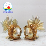 Tượn cá chép vàng đính đá vảy hoa hồng tinh tế trang trí phong thủy sang trọng - 1 cặp